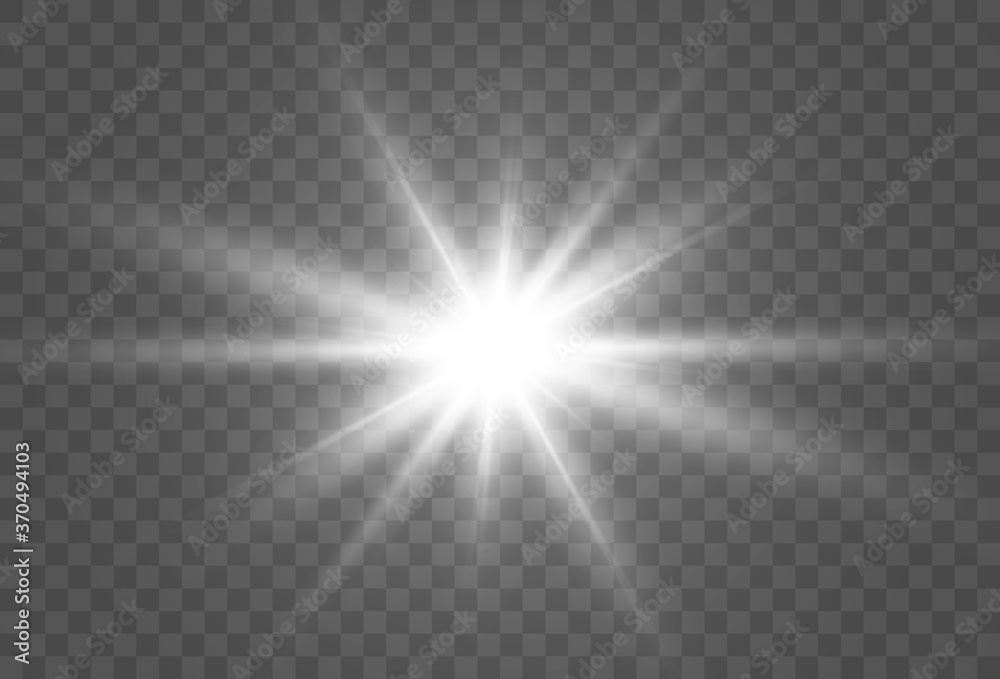 Bright beautiful star.Vector illustration of a light effect on a transparent background.	
