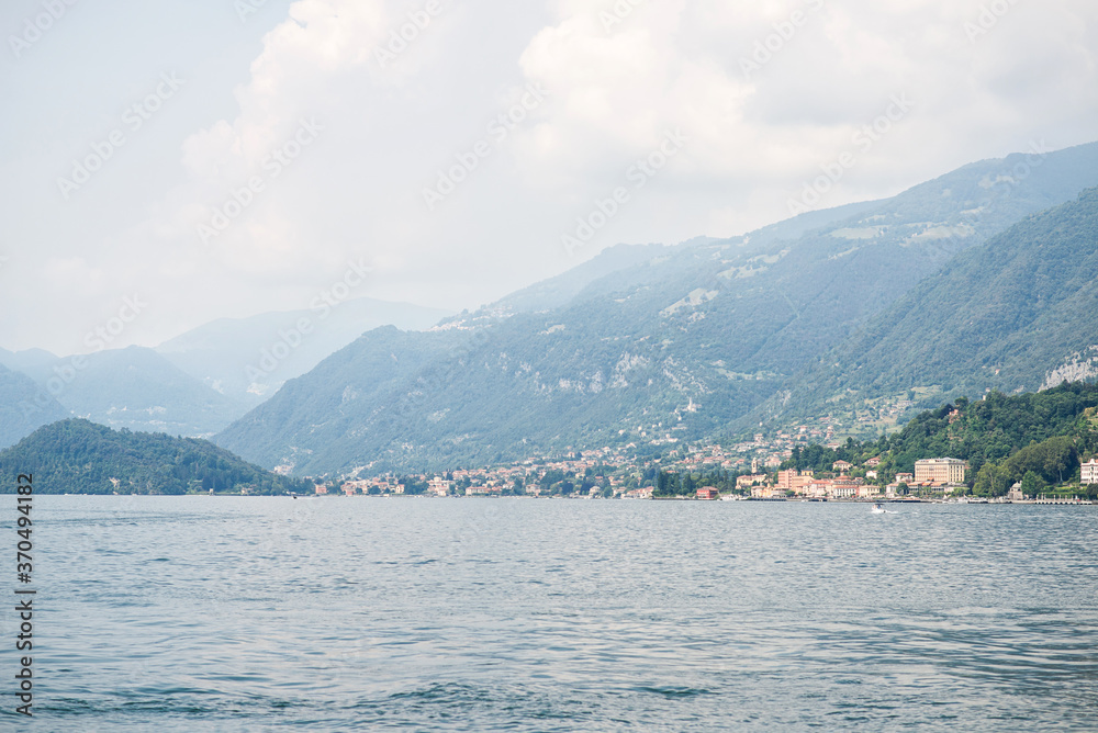 Picturesque Landscape on Lake Como with Alps on Background. Italy.