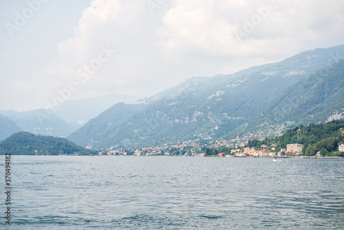 Picturesque Landscape on Lake Como with Alps on Background. Italy.