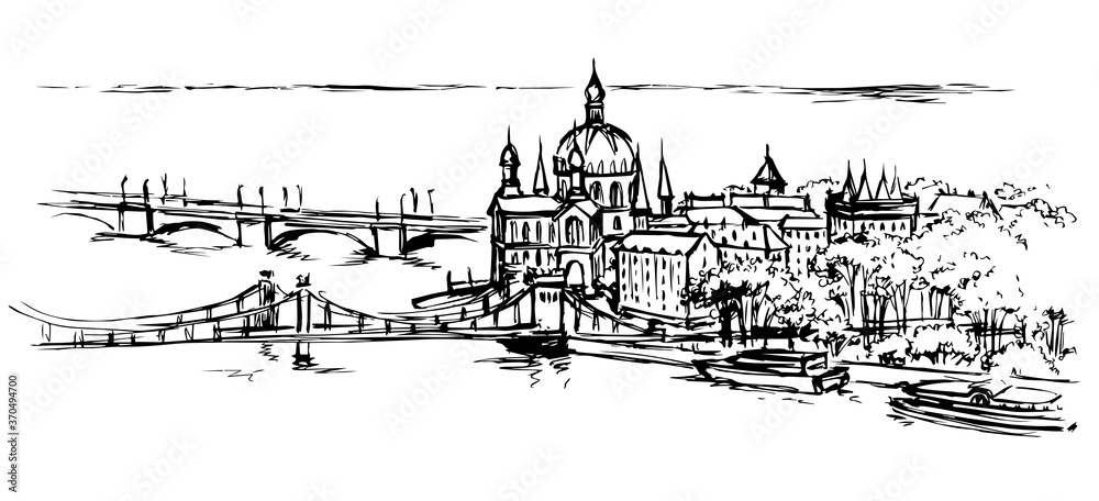 Naklejka premium Hungarian Parliament Building. Vectos drawing scene