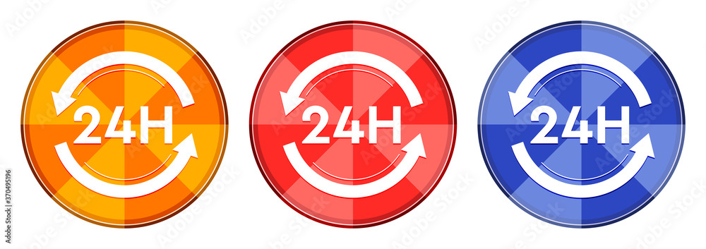 24 hours update icon burst light round button set illustration