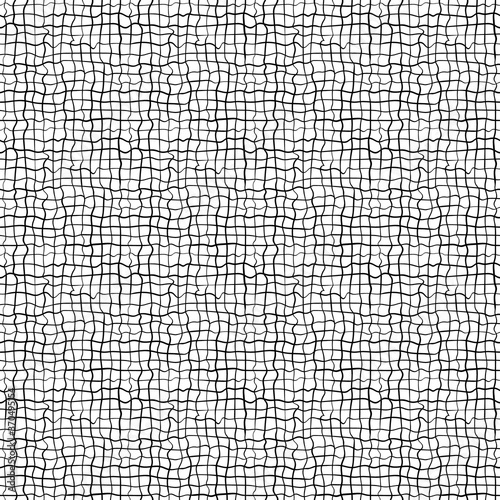 Seamless hand-drawn pattern of black intersecting lines on a white background. Wavy stripes. Cloth, gauze, mesh.