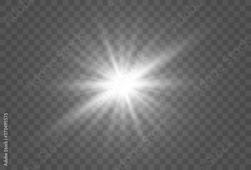 Bright beautiful star.Vector illustration of a light effect on a transparent background.	

