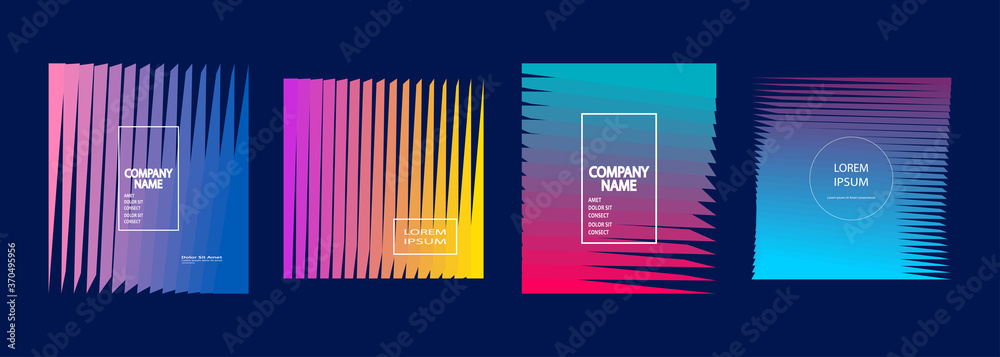Trendy cool minimalist abstract modern covers design vector. Dynamic colorful halftone gradient. Futuristic geometric patterns shapes phormes lines background. Minimal poster template for business