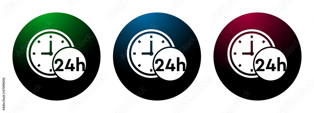24 hours clock icon night surface round button set illustration 24 hours clock icon night surface round button set illustration