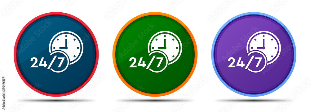 24/7 clock icon silky smart flat round buton set illustration 24/7 clock icon silky smart flat round buton set illustration