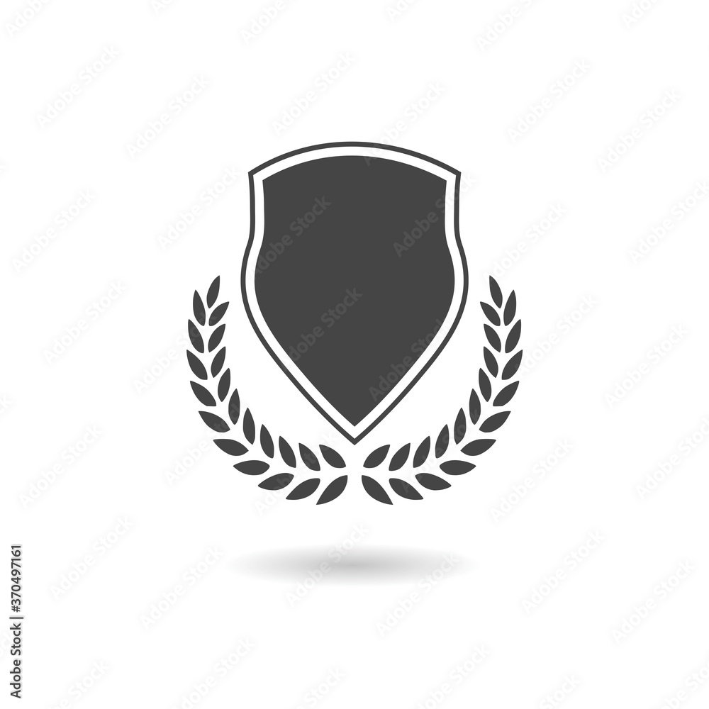 Shield in laurel wreath icon with shadow Shield in laurel wreath icon with shadow