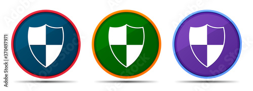 Shield icon silky smart flat round buton set illustration