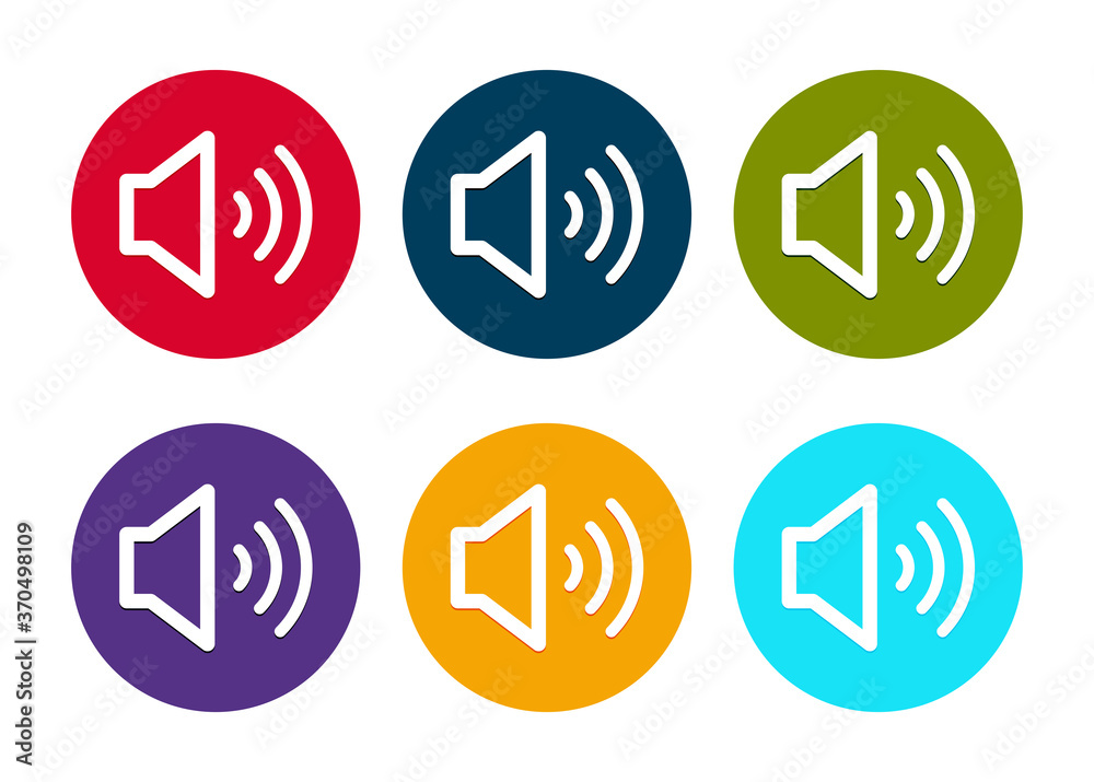 Volume speaker icon modern flat round button set illustration Volume speaker icon modern flat round button set illustration