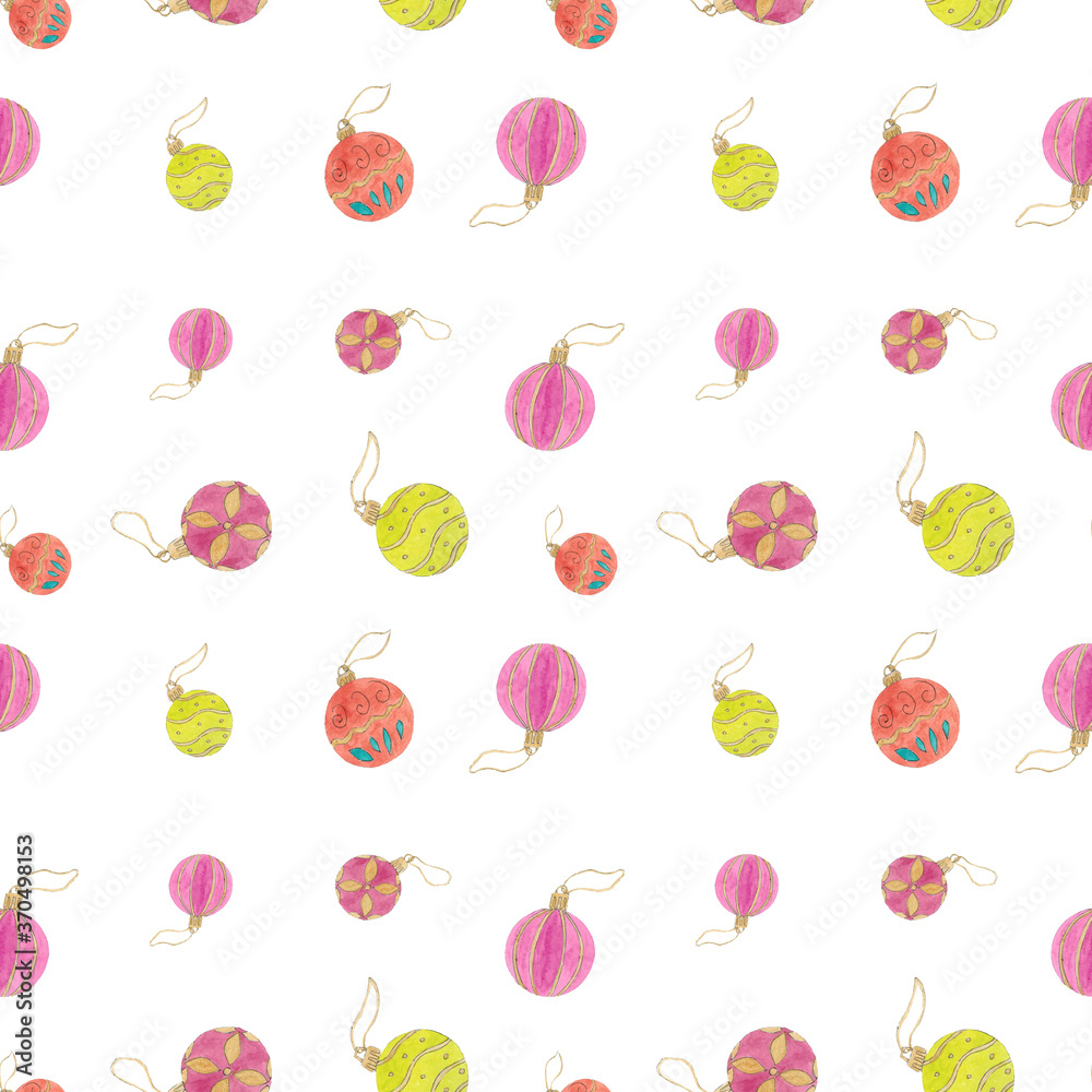 Seamless pattern of Christmas decorations isolated on a white background. The work is done in watercolor. the image is suitable for greeting cards, gift wrapping.
Seamless pattern of Christmas decorations isolated on a white background. The work is done in watercolor. the image is suitable for greeting cards, gift wrapping.