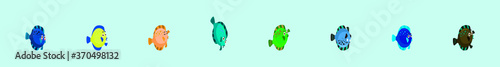 set of flounder fish with different color. isolated vector on blue
