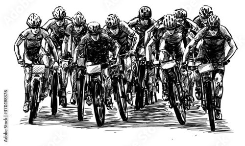 Drawing of the bicycle competition show hand draw 