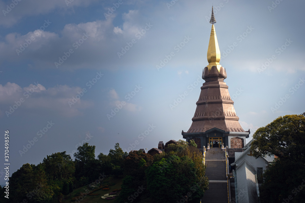Landscape of pagoda at the Inthanon mountain at sunny day
