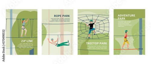 Outdoor rope and adventure park ad poster template set