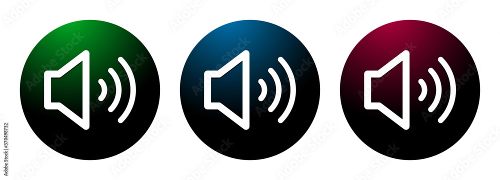 Volume speaker icon night surface round button set illustration Volume speaker icon night surface round button set illustration