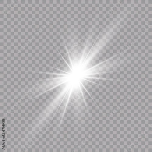 White glowing light explodes on a transparent background. with ray.  Transparent shining sun  bright flash.  Special lens flare light effect.