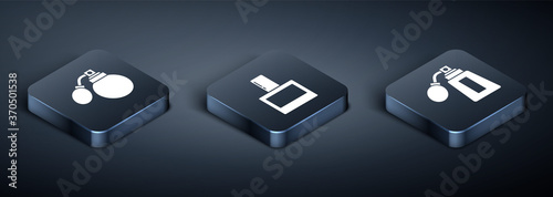 Set Isometric Aftershave bottle with atomizer, Aftershave bottle with atomizer and Aftershave icon. Vector.
