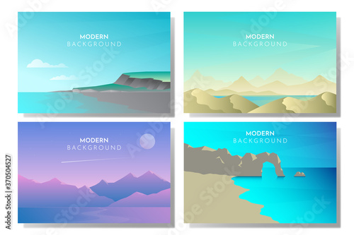 Abstract landscape set, Vector banners set with polygonal landscape illustration, Minimalist style