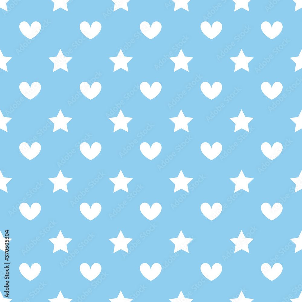 Cute heart and star seamless pattern vector on blue background. 
