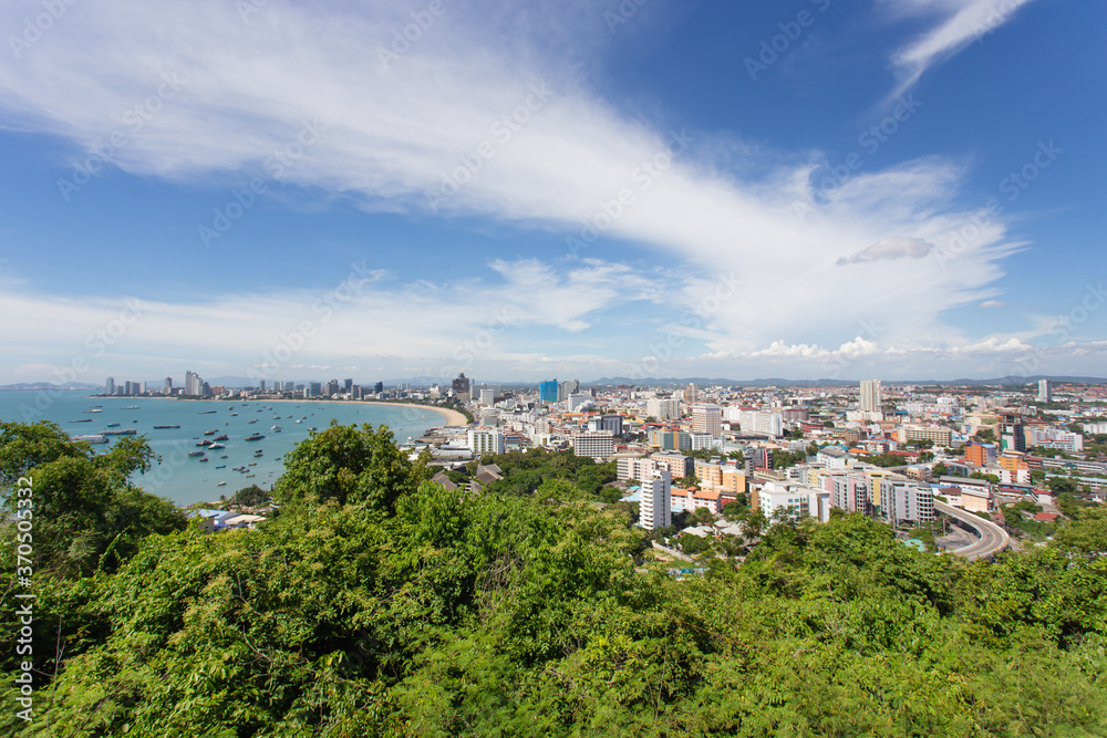 View from the top, sea and city views of Pattaya in Thailand