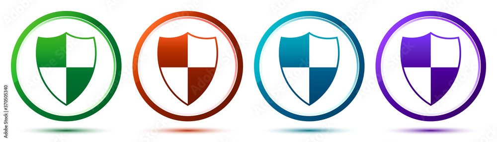 Shield icon artistic frame round button set illustration Shield icon artistic frame round button set illustration