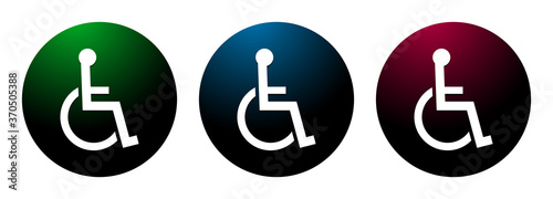Wheelchair handicap icon night surface round button set illustration