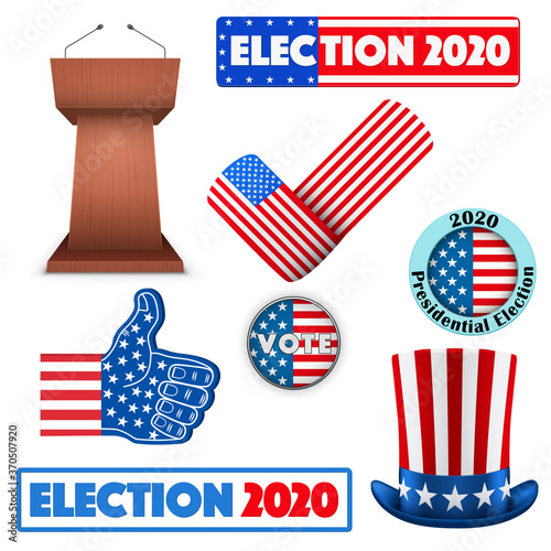 Labels of USA Election 2020. Presidential Election of United States. Editable Vector illustration Isolated on white background.