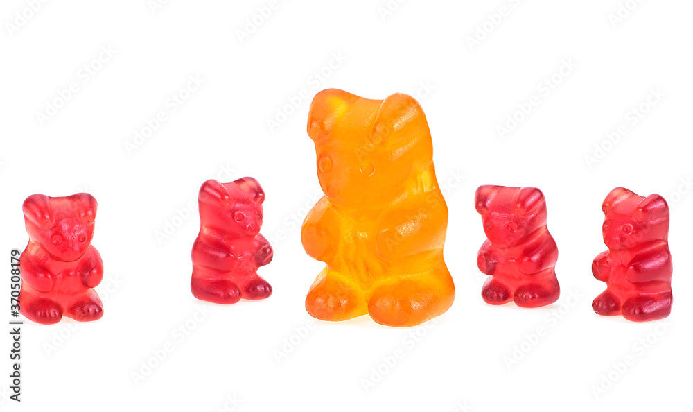 Jelly gummy bears isolated on a white background. Colorful eat gummy bears.  Jelly candy. Stock Photo | Adobe Stock