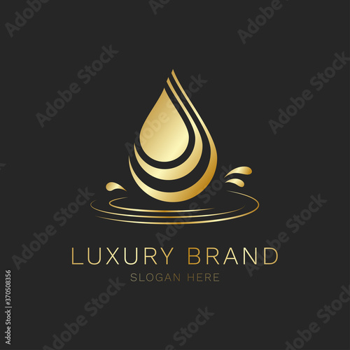 Waterdrop logo luxury golden elegant branding vector on black background for business