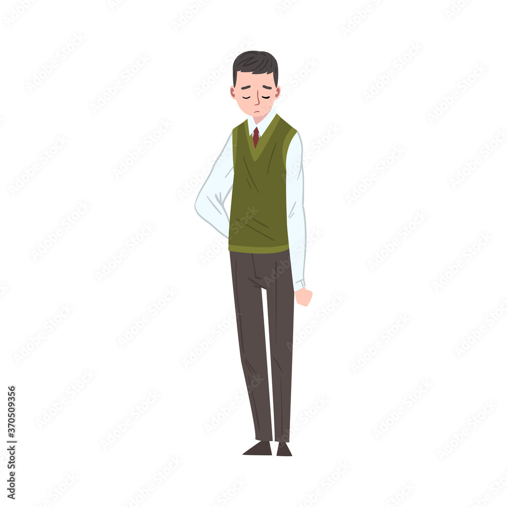 Sad Depressed Unhappy Businessman Character, Tired or Exhausted Male Manager Vector Illustration