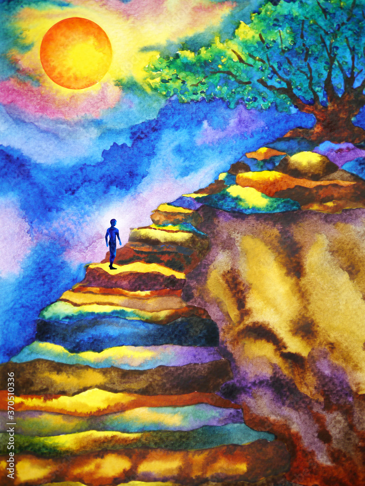 Φωτογραφία mind spiritual human meditation on mountain abstract art watercolor painting ill