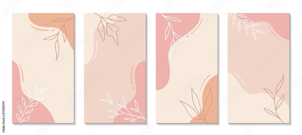 Stories templates for social media. Vector abstract shapes vertical backgrounds. Minimal floral backdrops Stories templates for social media. Vector abstract shapes vertical backgrounds. Minimal floral backdrops