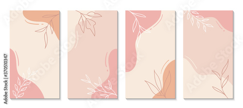 Stories templates for social media. Vector abstract shapes vertical backgrounds. Minimal floral backdrops