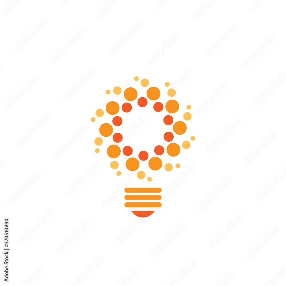 Red bulb with atoms dots flat icon. Isolated on white. New business idea. Red bulb with atoms dots flat icon. Isolated on white. New business idea.
