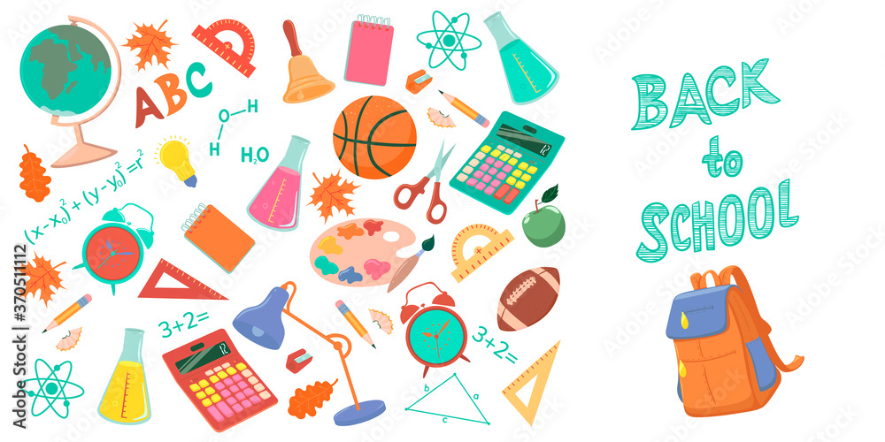 Set of school objects isolated on white background. Vector graphics.