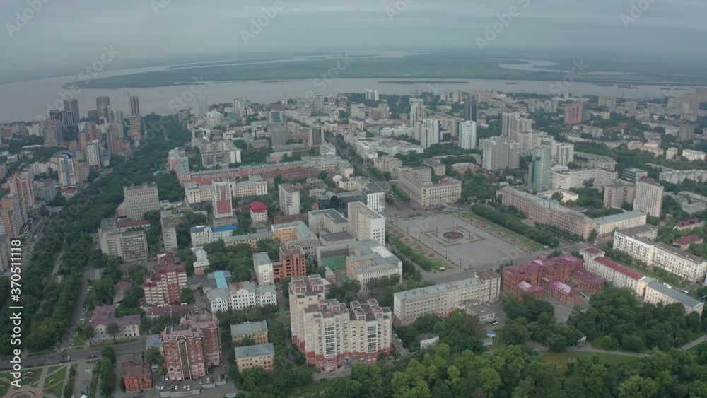 Panorama of the city of Khabarovsk. 2020 year. Taken from the drone. Panorama of the city of Khabarovsk. 2020 year. Taken from the drone.