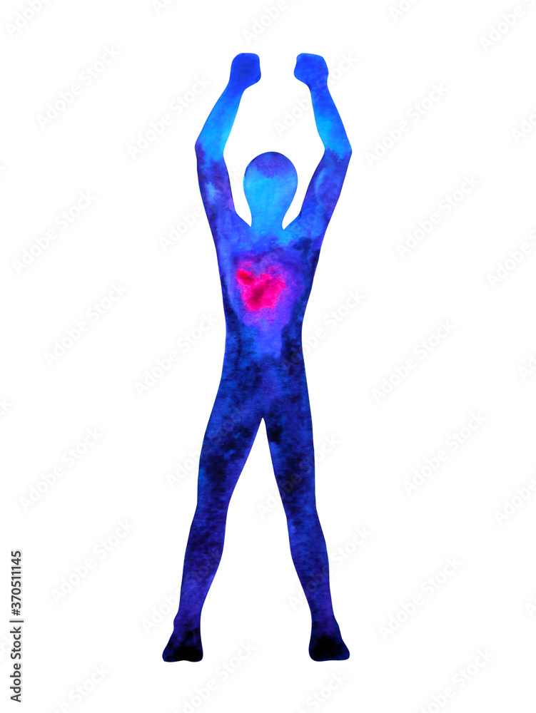 human standing hand up pose, abstract body watercolor painting hand drawing illustration design