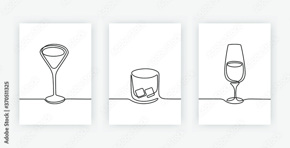 Premium Vector  Line drawing of martini glasses a set of glasses