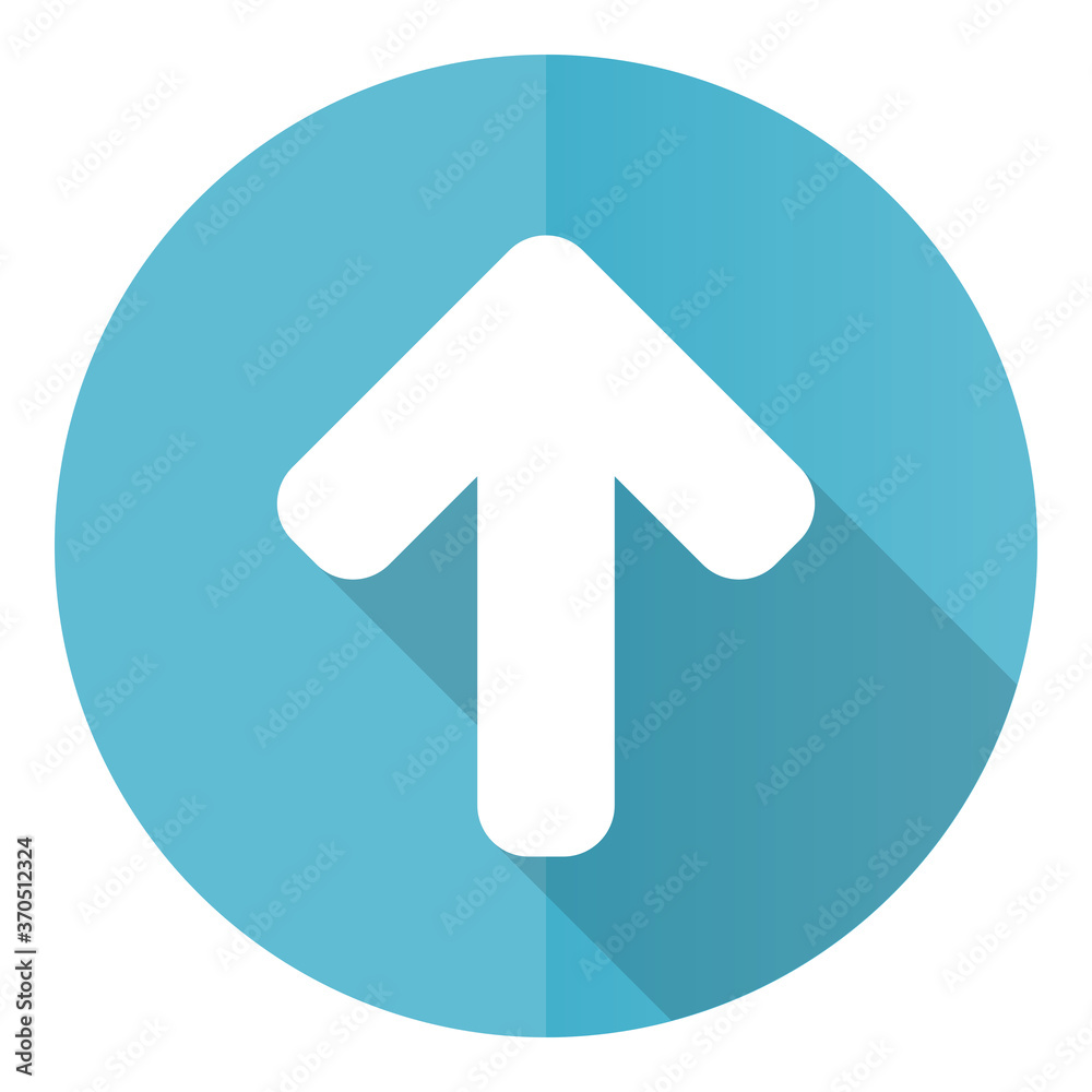 Up arrow vector icon, upload flat design blue round web button isolated on white background Up arrow vector icon, upload flat design blue round web button isolated on white background