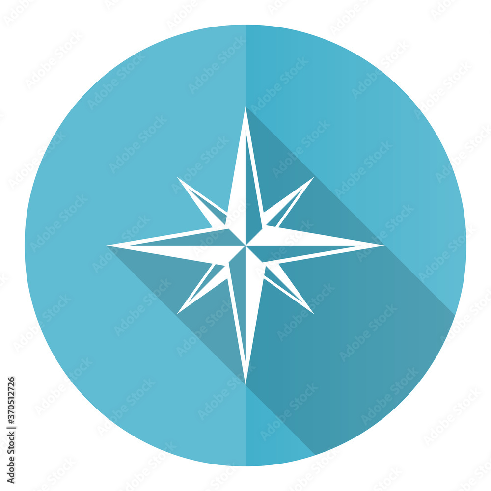 Compass vector icon, flat design blue round web button isolated on white background Compass vector icon, flat design blue round web button isolated on white background