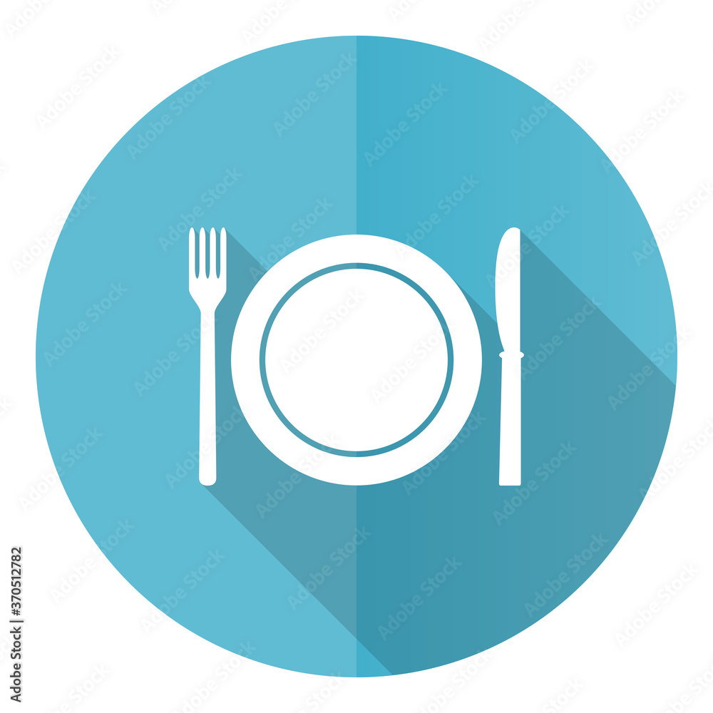 Restaurant vector icon, flat design blue round web button isolated on white background Restaurant vector icon, flat design blue round web button isolated on white background