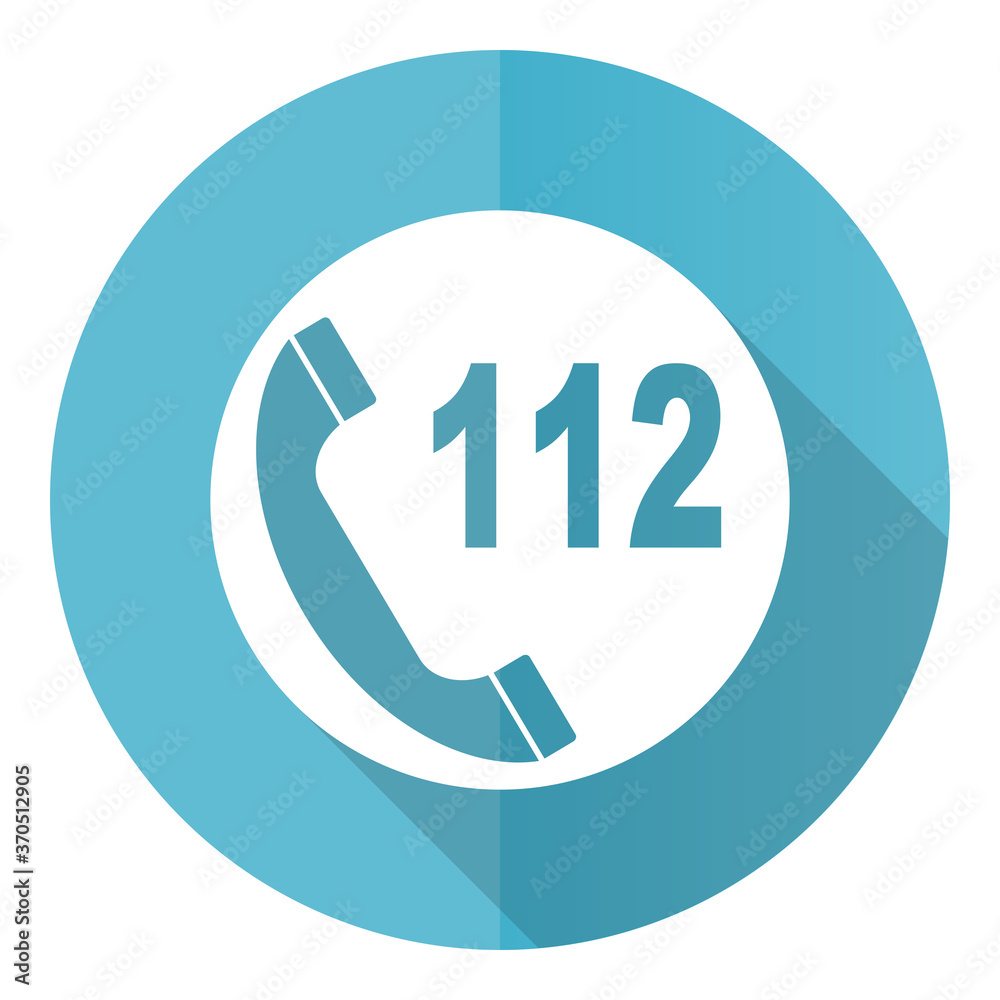 Emergency call vector icon, flat design blue round web button isolated on white background Emergency call vector icon, flat design blue round web button isolated on white background