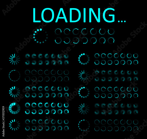 Icon of load progress. Circle for ui of loading. Bar of preloader, indicator for computer. Design interface for download from website. Wait time of loader. Round status of process of upload. Vector