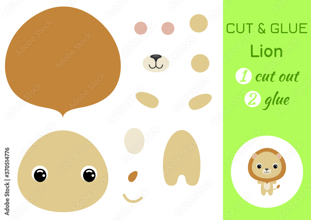 Cut and glue baby lion. Education developing worksheet. Color paper game for preschool children. Cut parts of image and glue on paper. Cartoon character. Colorful vector stock illustration. Cut and glue baby lion. Education developing worksheet. Color paper game for preschool children. Cut parts of image and glue on paper. Cartoon character. Colorful vector stock illustration.