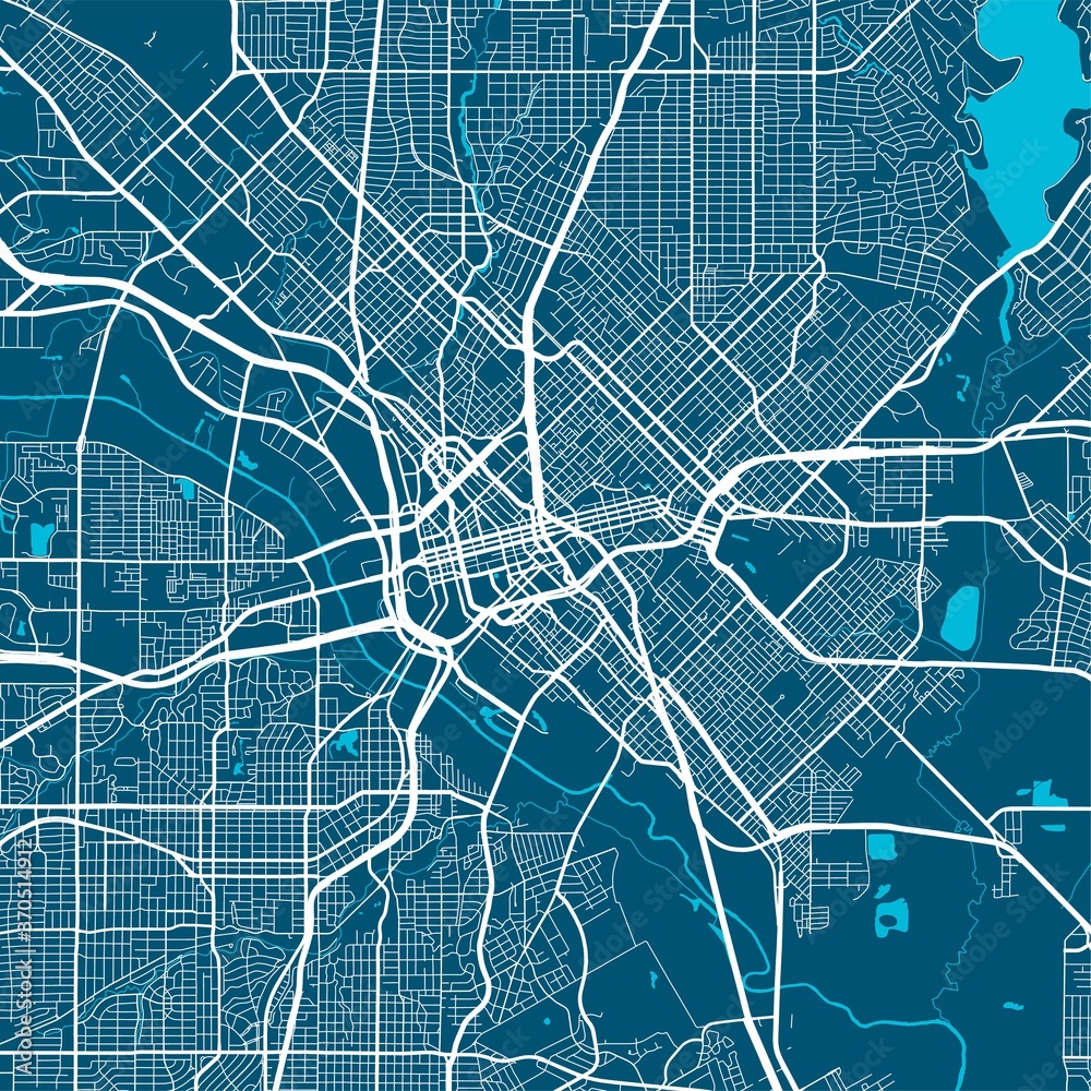 Dallas map. Dallas city map poster. Map of Dallas street, urban area.