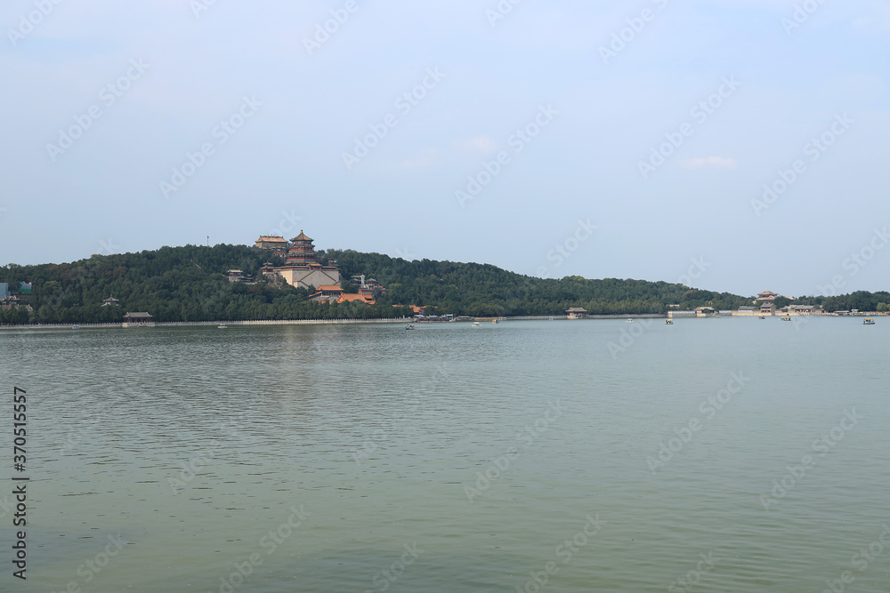 The hills and buildings on the shore of the Summer Palace of the Chinese Emperor The hills and buildings on the shore of the Summer Palace of the Chinese Emperor