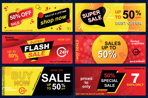 Set of sale banners for online shopping. Vector illustrations for website and mobile website social media banners, posters, email and newsletter designs, digital marketing, market, ads, SMM.
