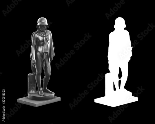 A collection of black metal sculptures on a black background for your design ideas. 3D rendering of objects that can be stylized.