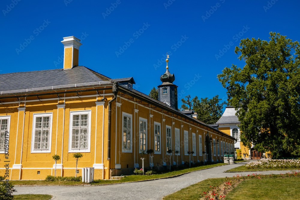 Classical style castle Kozel, hunting chateau from 18th century near Pilsen, Western Bohemia, Czech Republic