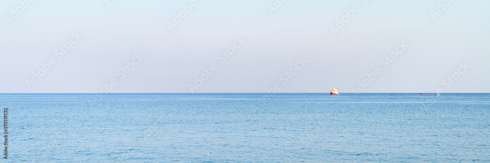 tourist ship transports people to the sea. banner